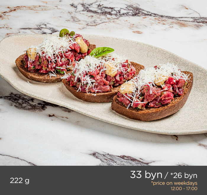 BRUSCHETTA WITH BEEF TARTARE AND TRUFFLE-OYSTER AIOLI