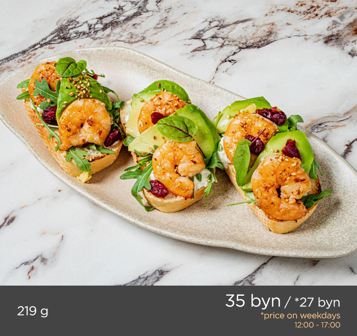 BRUSCHETTA WITH PRAWN AND AVOCADO