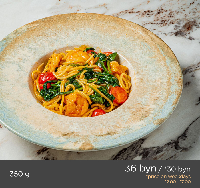 PASTA WITH SHRIMP, SPINACH AND BISQUE SAUCE