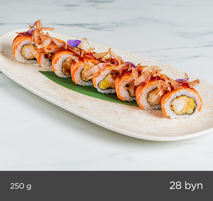 WITH SEARED SALMON, SHRIMP TEMPURA AND PINEAPPLE